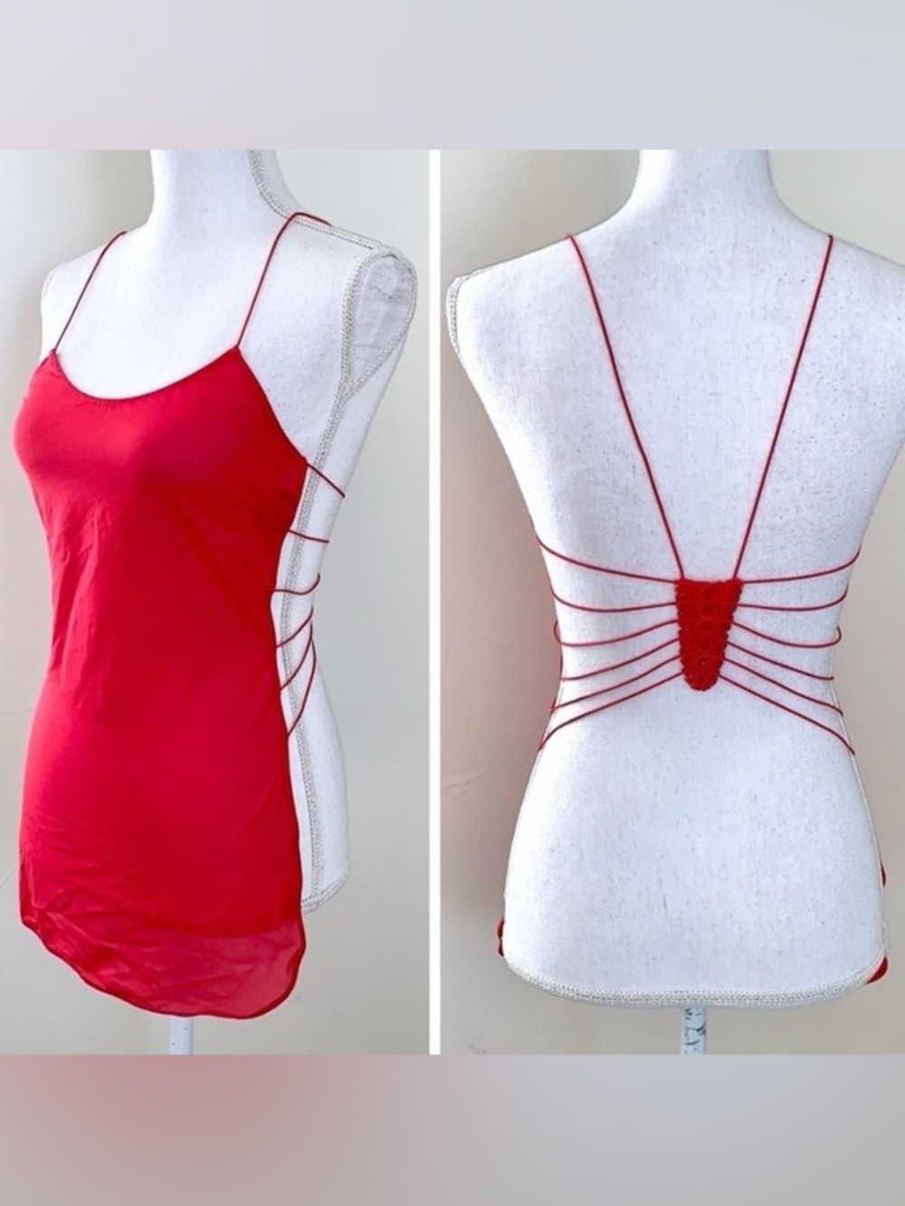 Victoria's Secret Red Strappy-Back Sheer Sequin Mini Dress
